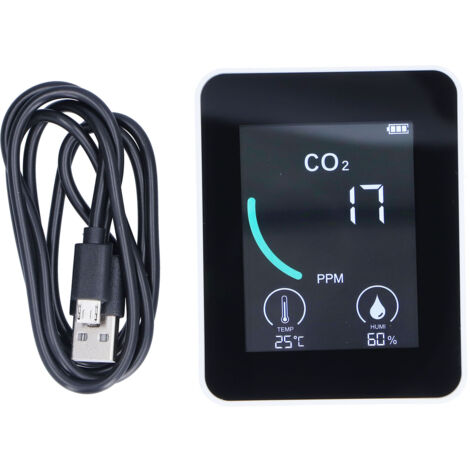 2CO1T LCD Détecteur de CO2 Détecteur numérique de température et d'humidité avec alarme Portable et surveillance en temps réel pour la famille et le bureauBlanc