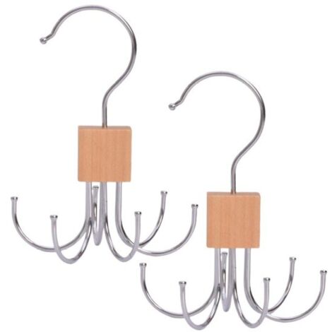2Crochets à six griffes - présentoir à accessoires en métal – 360°Étagère de rangement rotative - couleur bois naturel