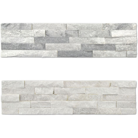 2e choix : Briques de parement mural en pierre naturelle - briques blanches & grises brillantes, robustes & résistantes aux intempéries