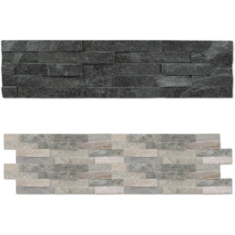 2e choix : Briques de parement mural en pierre naturelle - clinker noir & beige brillant, robuste & résistant aux intempéries