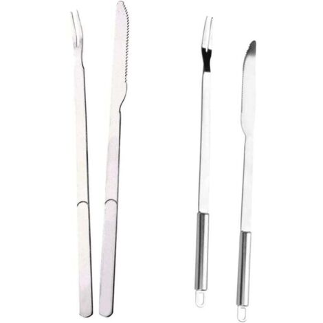 2ensembles Ustensiles pour Barbecue Acier Inoxydable Fourchette Et Coupe-Barbecue Outils De Barbecue Extérieur avec Manche Antidérapant Lot