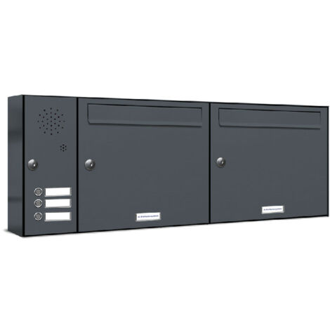 2er Briefkasten Anlage Aufputz - Wandmontage RAL 7016 Anthrazit 3 Klingel