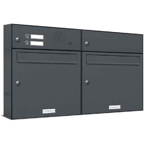 2er Briefkasten Anlage Aufputz - Wandmontage RAL 7016 Anthrazit Klingel