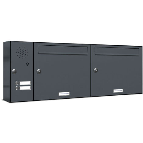 2er Briefkasten Anlage Aufputz - Wandmontage RAL 7016 Anthrazit Klingel