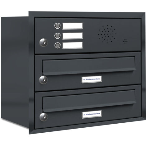 2er Briefkasten Anlage Unterputz Montage RAL 7016 Anthrazit 3 Klingel