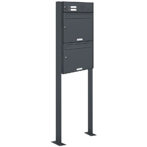 2er Briefkasten Standanlage Freistehend RAL 7016 Anthrazit Klingel