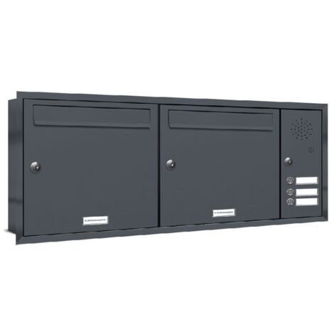 2er Briefkastenanlage Unterputz RAL Farbe 7016 Anthrazit 3 Klingel Sprechgitter