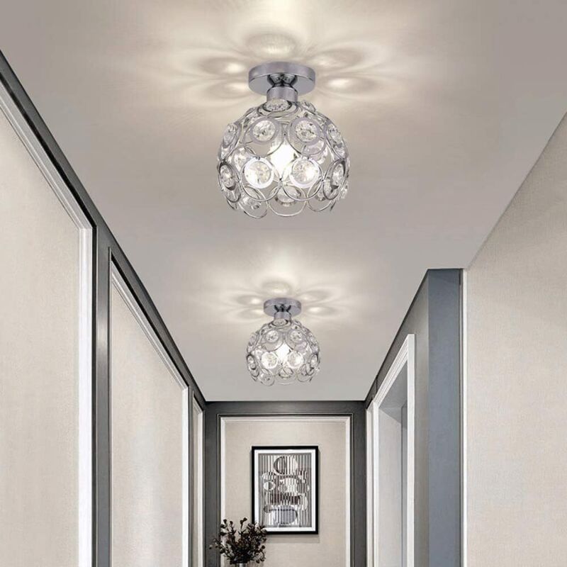 2er Deckenleuchte 20cm Kristall Lampenschirm Moderne Halb Unterputz Deckenlampe für Flur Eingang Küche Schlafzimmer Esszimmer - Silber