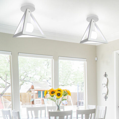 2er Deckenleuchte Vintage Deckenlampe mit Käfig Antik Semi-Flush Mount Dreieck Form Licht E27 Lampenfassung für Esszimmer Schlafzimmer Loft (Weiß)