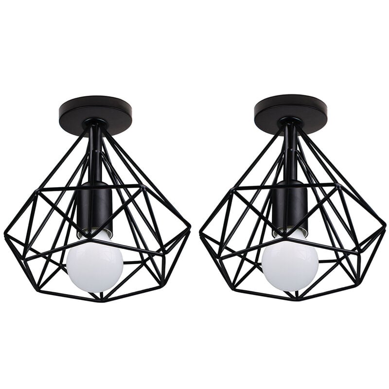 Axhup - 2er Deckleuchte Diamant Käfig Vintage Industriell Stil Deckenlampe Innen Eisen Lampe E27 Fassung für Wohnzimmer Schlafzimmer Flur (Schwarz)