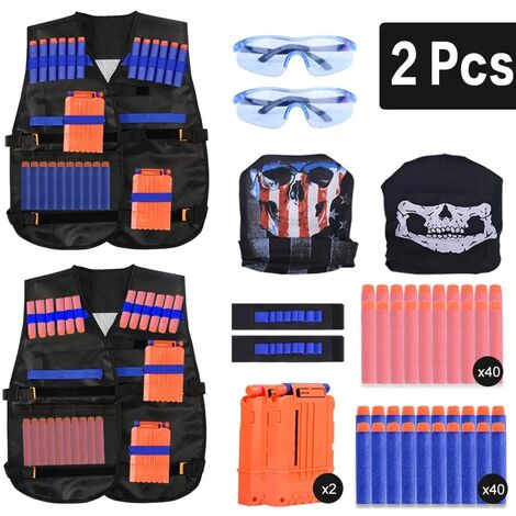 2er ensemble de veste de gilet tactique Nerf N-Strike Elite Set, gilet nerf pour enfants, gilet tactique, ensemble d'accessoires Nerf gilet tactique pour enfants avec recharge de 80 fléchettes pour Ne
