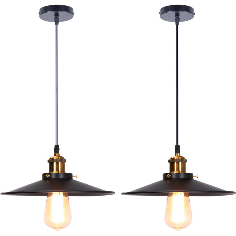 Axhup - 2er Pendelleuchte Schwarz Hängelampe mit Ø26cm Lampenschirm Kronleuchter Art Edison Lampe E27 Fassung für Loft Wohnzimmer Esszimmer