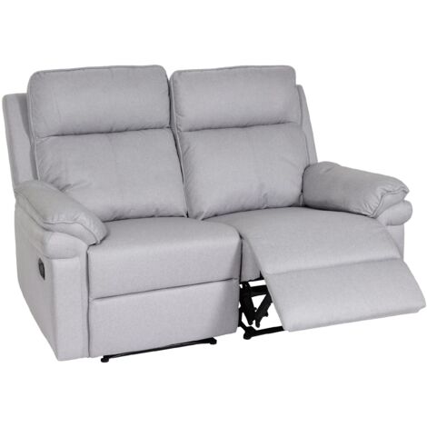 2er Kinosessel HHG-144, Relaxsessel Fernsehsessel mit Armlehne, Liegefunktion Nosagfederung Stoff/Textil hellgrau