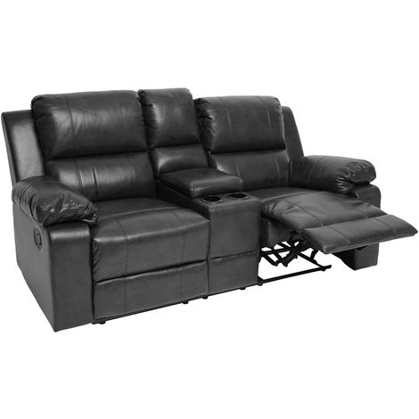 2er Kinosessel HHG-833, Relaxsessel Fernsehsessel Zweisitzer Sofa, Fach Getränkehalter Soft Touch Kunstleder
