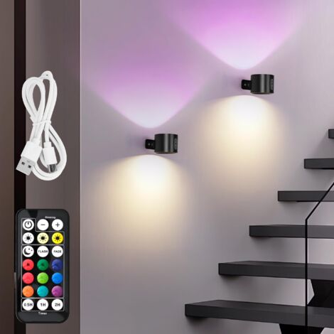 2er LED Wandleuchte Innen kabellos Akku RGB