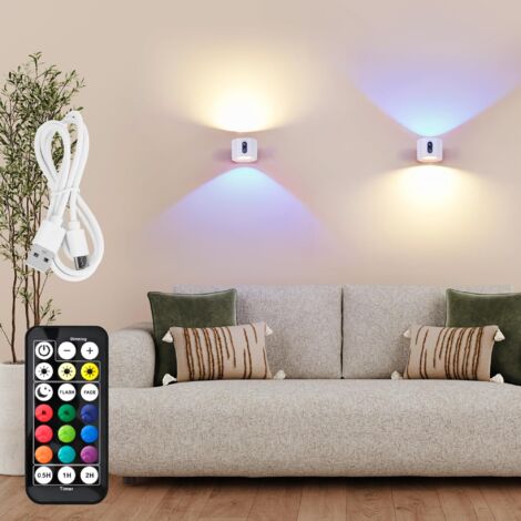 2er LED Wandleuchte Innen kabellos Akku RGB