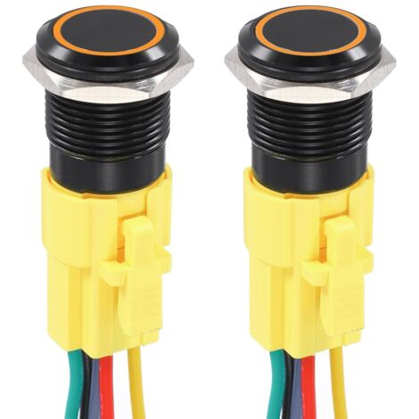 2er-Pack 16 mm / 5/8" Drucktaster aus Aluminiumlegierung, 12 V/24 V DC, 1 Schließer/Öffner, Stecker mit Kabel für Auto- und Bootssysteme, Orange