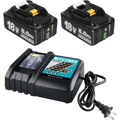 2er-Pack 18 V 8 Ah Ersatzakkus, kompatibel mit 3 A DC18RC-Ladegerät, kompatibel mit Makita 18 Volt Akku BL1840B BL1850B BL1860B