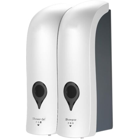 2er-Pack 300 ml manueller Seifenspender, Flüssigseifenspender, Wandspender, ohne Bohren, Doppelkopf, Shampoo-Spender, für Badezimmer, weiß