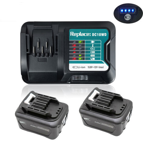 2er-Pack 4,0 Ah BL1041B Akku & Ladegerät DC10WD Li-ion Ersatz für Makita-Akku 12 V Max CXT BL1040B BL1015 BL1016 BL1021B BL1020 für Makita 10,8 V / 12 V Elektrowerkzeug