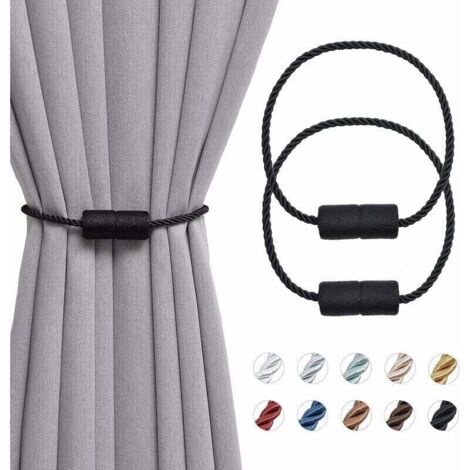 2er-Pack 40,6 cm magnetische Vorhang-Raffhalter, handgefertigte seitliche Seilhalter für Vorhänge im Homeoffice (schwarz)  FLITI