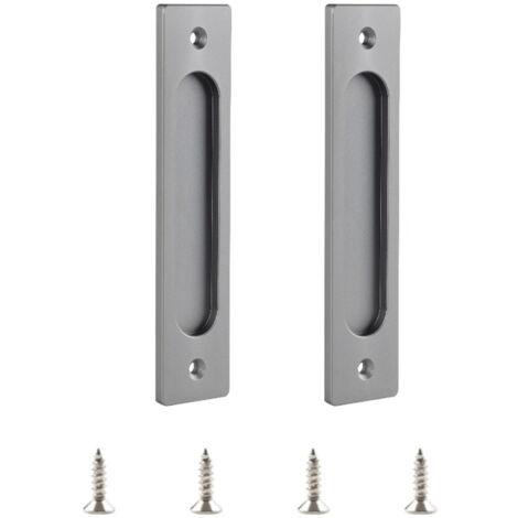2er-Pack 7-Zoll-Rechteck-Einbau-Schiebetürgriffe, mattgraue Aluminiumlegierung mit Befestigungsschraube