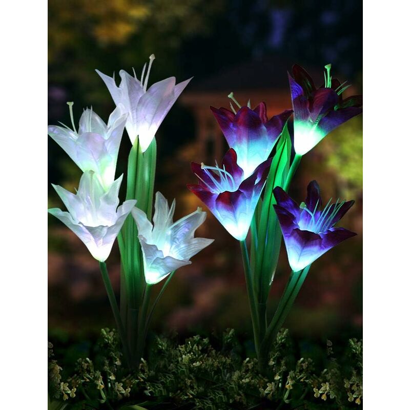 2er Pack 8 Lily LED Outdoor Solar Flower Garden Stakes Mehrfarbige wechselnde Lichter - Mehrfarbige Solarleuchten Outdoor Dekorative Stakes - Lily
