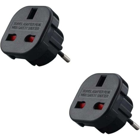 2er-Pack Adapter von UK-Stecker auf französische Stecker – Typ G auf Typ C – kompakt und leicht – schützt vor Überspannungen (schwarz)