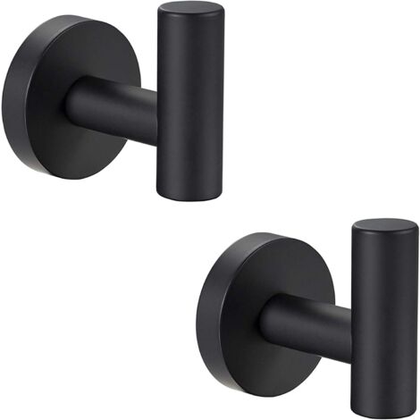 2er-Pack Badezimmer-Handtuchhaken mit Schrauben, mattschwarzer Metall-Bademantelhaken, SUS 304 Edelstahl, robuster Türaufhänger, Handtuch, Bademantel, Kleidung, Schrank, Schwammhaken für Badezimmer, H