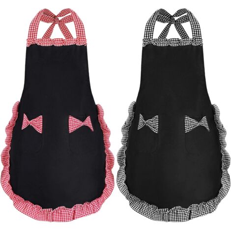 2er-Pack Damenschürzen, schwarze Schürzen für Damen mit 2 Taschen, wasserabweisend