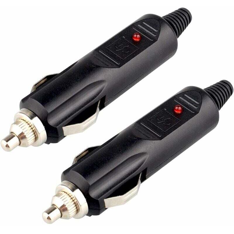 Image of 2er-Pack DC 12 V Zigarettenanzünder-Stecker mit roter 10 A-Sicherung und LED-Betriebsanzeige