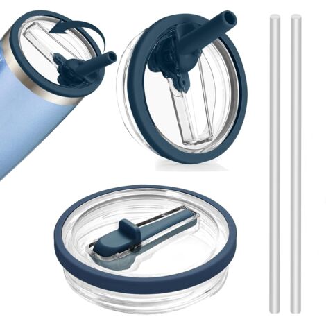 2er-Pack dunkelblaue auslaufsichere Ersatzdeckel (8,5 x 8,5 x 1,5 cm) für 30-oz-Becher, auslaufsichere Deckel mit 2 Strohhalmen