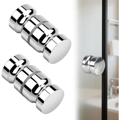 2er-Pack Duschtürgriffe, Badewannen-Duschtürgriff, 30 mm, poliertes Chrom, Ersatz-Türgriffe, langlebiger Edelstahl, runder Glastürgriff