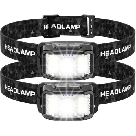 2er-Pack extrem leistungsstarke LED-Stirnlampen, 2000 Lumen, Bewegungssensor, zum Angeln, Campen, Radfahren und Laufen