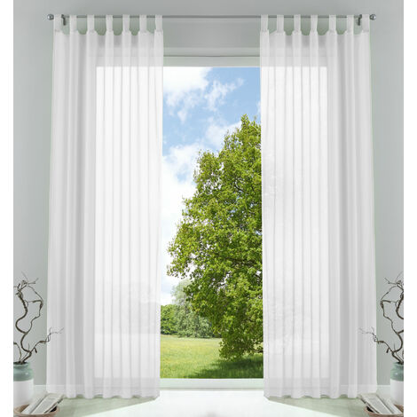 2er-Pack Gardinen Transparent Vorhang Set Wohnzimmer Voile Schlaufenschal mit Bleibandabschluß HxB 225x140 cm Weiß, 61000CN