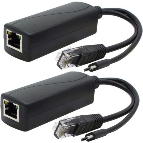2er-Pack Gigabit-PoE-Splitter, 48 V auf 5 V 2,4 A Micro-USB-Ethernet-Adapter, funktioniert mit Raspberry Pi 3B+, IP-Kamera und mehr.