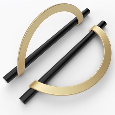 2er-Pack glänzende schwarze und goldene Möbelgriffe mit Schrauben. Schrankgriffe aus Zinklegierung. Geeignet für Schreibtische und Schubladen. Lochabstand 128 mm.