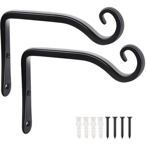 2er-Pack Haken – Schwarze Wandhänge-Dekoration aus Schmiedeeisen für den Garten mit Schrauben für Pflanzen, Vogelhäuschen, Laternen