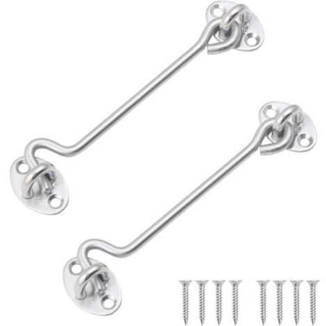 2er-Pack Haken- und Ösenriegel aus Edelstahl 12 cm, Robuster Kabinenhaken für Türen, Tore, Fenster, Schränke, Inklusive Montageschrauben
