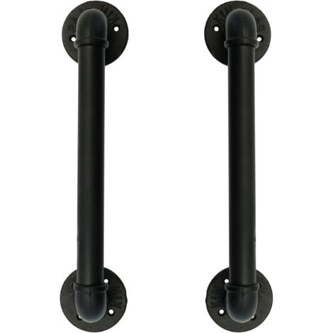 2er-Pack Industrielle Rohrtürgriffe, Haltegriff, Scheunentorgriffe, antikes rustikales Gusseisen für Handlauf, schwarz, 50 cm lang, L (32D, 45L) – RW