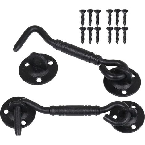 2er-Pack Kabinenhaken, Fensterhalterung, Türverriegelungshaken, Edelstahl-Schuppenriegel für Schuppentür, Garagentor, Kabinenfenster, 4 Zoll (schwarz)