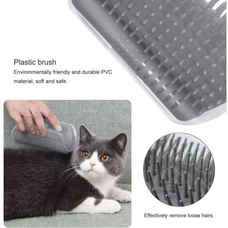 2er-Pack Katzenpflege-Eckmassagebürste, Katzenkamm mit Katzengras zur Massage und gegen Juckreiz (grau)