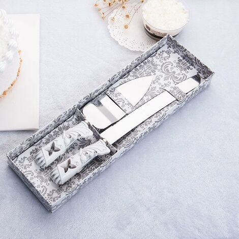 2er-Pack Kuchenmesser, Besteckmesser und Kuchenwender im trendigen Barock-Design, Schmetterlings-Design, elegantes Silberbesteck