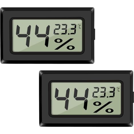 2er-Pack LCD-Temperatur-Feuchtigkeitsthermometer, Mini-Digitalthermometer, Hygrometer und Luftfeuchtigkeitsmesser für Gewächshaus/Autos/Zuhause/Büro, Schwarz