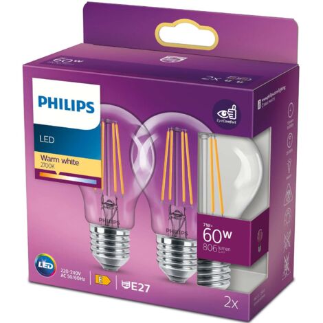 2er pack led e27 normal 7w 60w klar 806lm