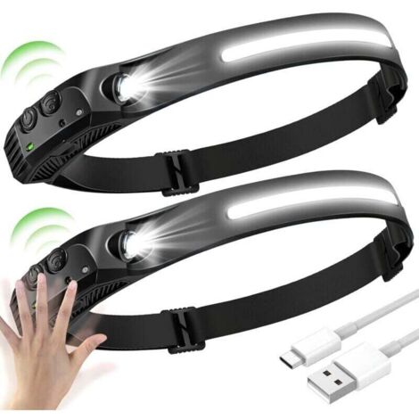 2er-Pack LED-Stirnlampen, COB+XPE-LED-Stirnlampe mit 5 Modi, LED-Stirnlampe mit Sensor, wasserdichte, USB-aufladbare LED-Stirnlampe