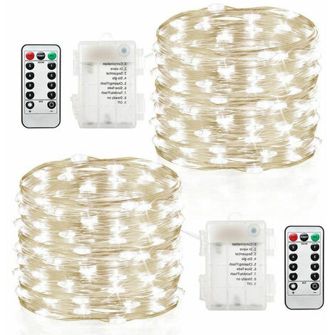 2er-Pack Lichterketten, batteriebetrieben, wasserdicht, 8 Modi, Fernbedienung, 100 LED-Lichterketten, 32,8 Fuß Kupferdraht, Glühwürmchen-Lichter, Weihnachtsdekoration, Weihnachtsbeleuchtung