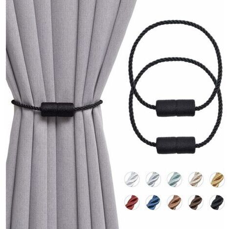 2er-Pack magnetische Raffhalter, 40,6 cm, handgefertigt, seitliches Seil für Heim- und Büroraffhalter (Schwarz)