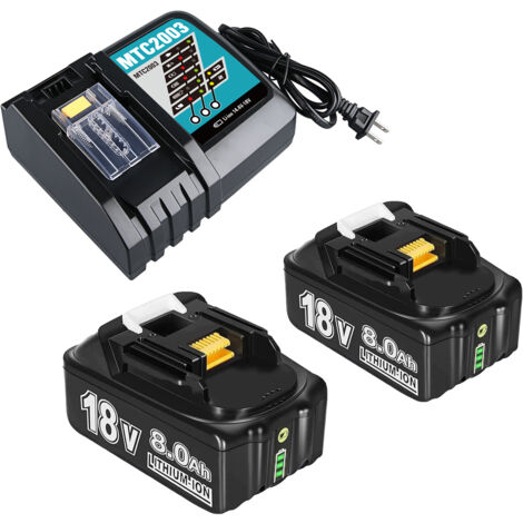 2er-Pack Makita 18 V 8 Ah Ersatzakkus mit DC18RC-Ladegerät, kompatibel mit Makita 18 V Akkus BL1860 BL1820 1830B 1840B 1850B, passend für 18 V Elektrowerkzeug-Akkus