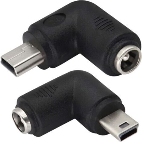 (2er-Pack Mini) 90°-Winkel-Mini-USB-Netzadapter, Mini-USB-Stecker auf DC 5,5 x 2,1 mm-Anschluss für Mini-USB-5V-Ladegeräte